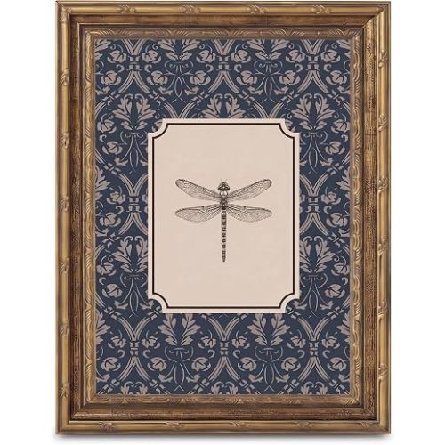 joebt Vintage Dragonfly Framed Wall Art, Gold, 9x11 Vertical