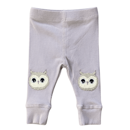Patch Ribbed Leggings Owl on Lavender Cloud - Size: 3-6M