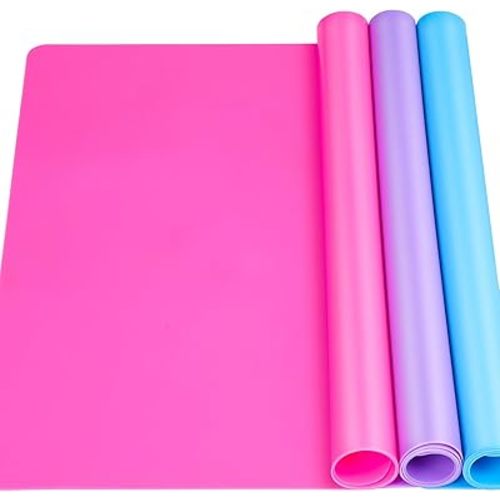 LEOBRO Silicone Mat for Resin Molds, 3 PCS Silicone Mats for Epoxy Resin, UV Resin, Play Dough Mat, Clay Mat, Nonstick Silicone Sheets Pads for DIY Arts and Crafts, Pink & Purple & Blue, 15.7”x 11.7”