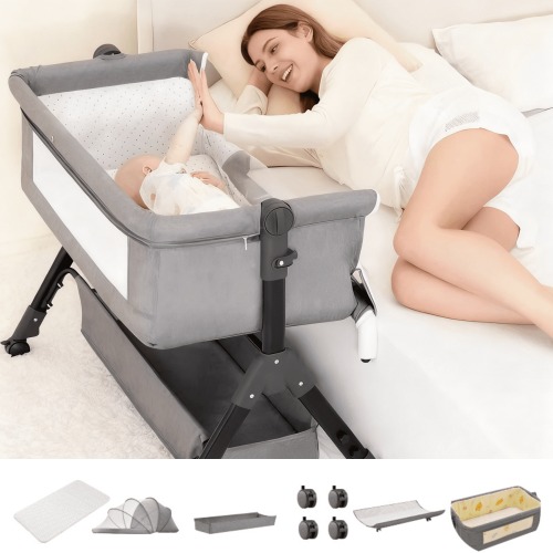 Baby Bassinet 5-in-1 Bedside Sleeper Bassinet Portable Baby Crib with Changing Table Height Adjustable Easy Folding for Babies & Infants