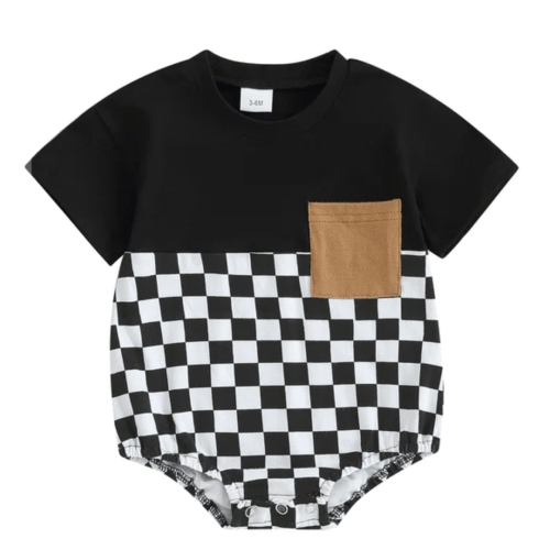 OLIVER Checkered Short-Sleeve Onesie - Hazel & Bo