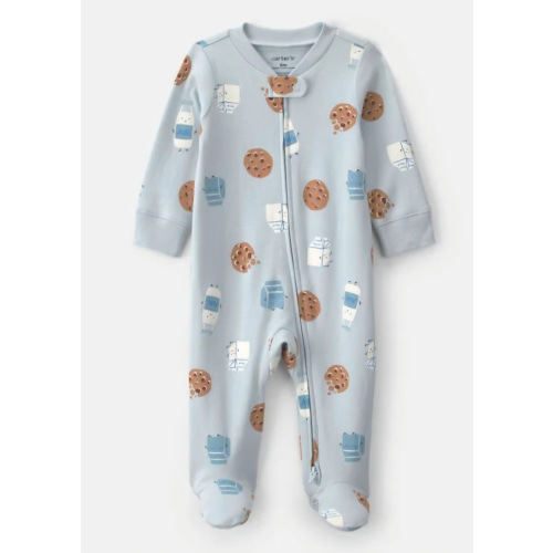 Baby Boy Milk & Cookies 100% Cotton 2-Way Zip Sleep & Play Pajamas - Blue | Carter's