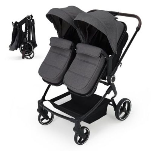 Double Stroller for Newborn and Toddler, Tandem Strollers with Lightweight Compact Fold, Adjustable Cancline & Canopy, Parent Cup Holders