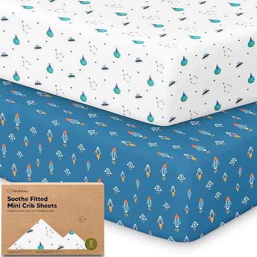 2pk Mini Crib Sheets Fitted 38x26 Pack N Play Mattress Sheet (Space Quest)