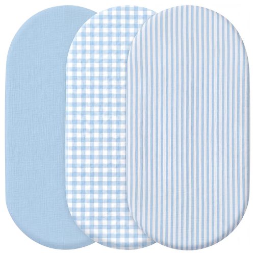 Amazon.com: Peryiter Muslin Sheets for Girl Soft and Breathable 100% Cotton Baby Bed Sheets Fitted Coquette Bow Mattress Cover for Standard Mattress Size (Gingham and Stripes,Standard Bassinet,Blue)