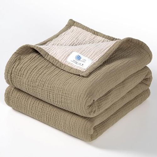 Lulu moon Muslin Baby Blanket - Cotton Quilt Blankets for Toddlers - Reversible Nursery Crib Blanket for Baby Boys and Girls 47"x47"(Olive)