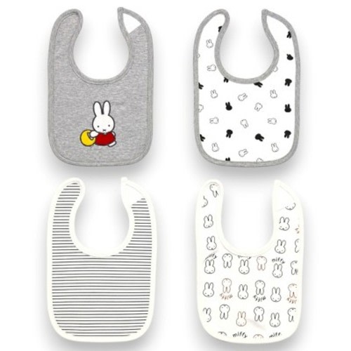 Miffy Baby/Infant Unisex 4-Piece Cotton Drool Bib Set, White/Heather Grey, 0-9 Months
