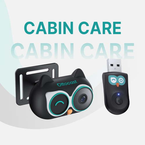 OTTOCAST Cabin Care Wireless CarPlay Adapter with 1080P Rear Seat Camera Baby Pet Monitor Night Vision Split Screen for Factory Wired CarPlay Cars