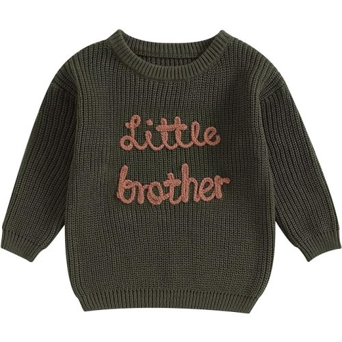 Toddler Baby Girl Boy Long Sleeve Knit Sweater Brothers Sisters Letter Embroidery Round Neck Pullover Fall Winter Tops
