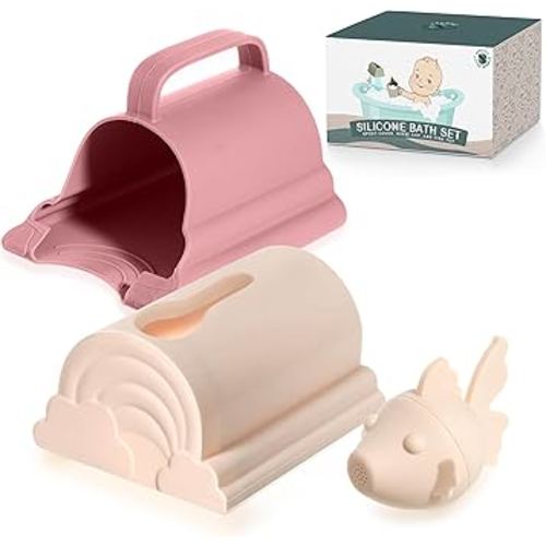 Bath Spout Cover & Baby Bath Rinse Cup Set- Soft Silicone Bathtub Faucet Safety Guard for Kids & Baby Bath Rinse Cup, 100% Food Grade Silicone