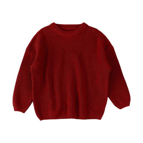 HNMKIU Knit Sweater Round Neck Long Sleeve Pullover Sweatshirt Solid Fall Sweaters for Toddler Baby Girl and Boy Red-3,3-6 Months