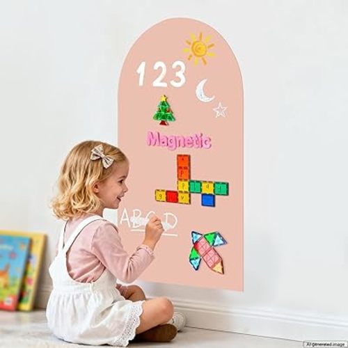Magnetic Arch Wall Decal: Small 15.7" x 31.5" Vinyl Peel and Stick Chalkboard for Kids Playroom Classroom Home Use - Montessori Drawing Board for 1-3 Toddlers & 4-8 Children (Camel Pink)