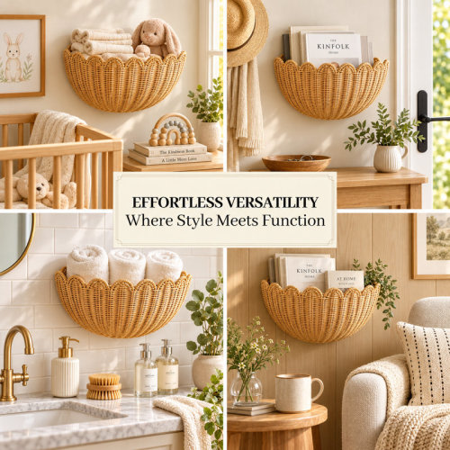 Rosalind Wheeler 2-Piece Scalloped Handwoven Wicker Wall Basket Set | Wayfair