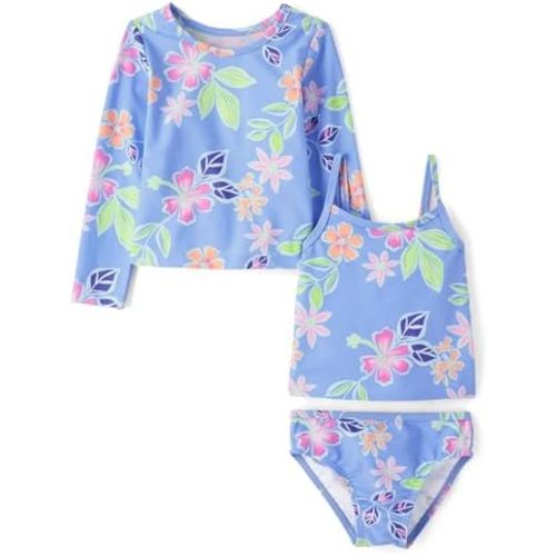The Children's Place Baby Girls' and Toddler Long Sleeve Rashguard and Tankini Swimsuit, 3 Piece Set