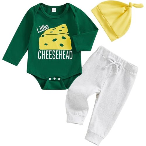 BemeyourBBs Newborn Baby Boy Football Outfit Game Day Long Sleeve Romper Pants Set with Beanie Hat Fall Winter Clothes