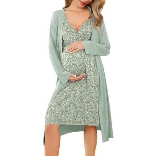 Ekouaer Maternity Nursing Gown and Robe Set Labor Delivery Nightgowns