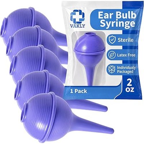 Vakly Sterile Bulb Syringe 2 oz (5 Pack) – Rubber Ear & Nasal Suction Bulb for Cleaning, Ear Wax Removal & Irrigation, Easy Squeeze for Baby & Adults
