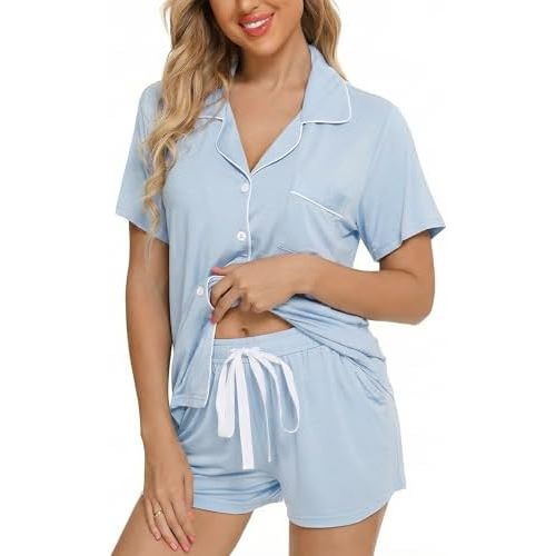 Leikar Womens Button Down Pajama Sets Bride Pajamas Sets Sleepwear Shorts Lounge Set