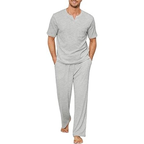 JiniGolla Mens Pajamas Set Soft Short Sleeve Top and Pant Loungewear Sets 2 Piece Pjs with Pockets