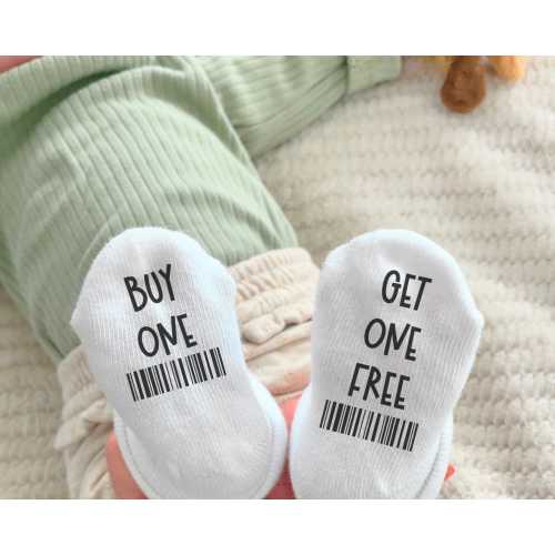 Funny Twin Infant Socks, Buy One Get One Free Bar Code Infant Socks, Baby Shower Gift, New Parents Gift, Twin Gift, Twin Baby Gift, Twins