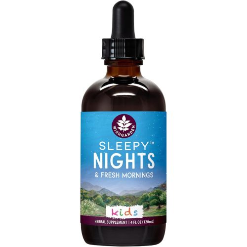 WishGarden Herbs Sleepy Nights for Kids, Liquid Herbal Sleep Aid Without Melatonin, Passionflower, Oat, Scullcap, Supports Restful Sleep, Non-Sedative, USDA Organic, 4oz