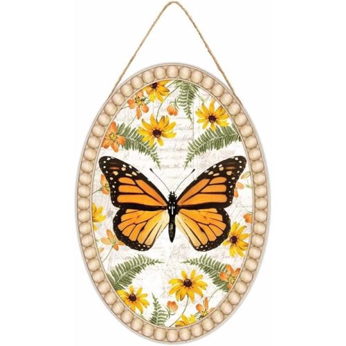 Craig Bachman 13" Wooden Oval Sign: Monarch Butterfly - Wall Art Door Hanger Home Decor Wood Wreath Sign