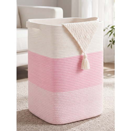 HLAOLA Large Cotton Rope Baskets for Storage,Tall Woven Basket for Living Room,Nursery, Bathroom Hamper with Handles,76L