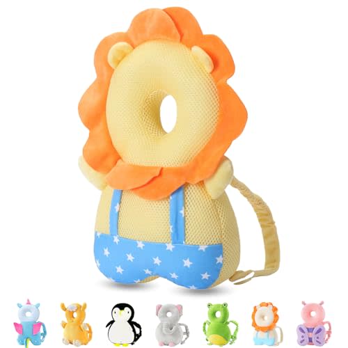 JunNeng Baby Head Protector Backpack, Toddler Walking Fall Head Protection, Yellow Lion Mesh