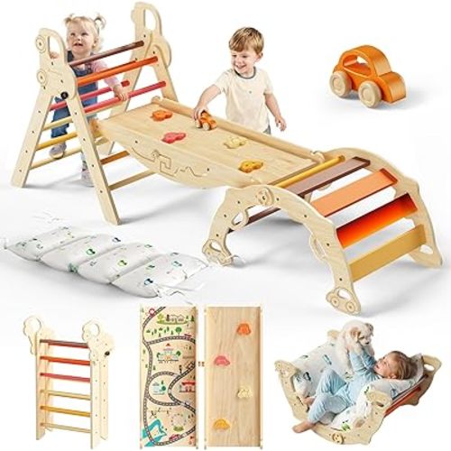 Pikler Triangle Climbing Set with Cushion, Foldable Climbing Toys
