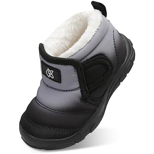 QFH Baby Boys Girls Winter Warm Shoes Cozy Fleece Snow Boots Toddler Non-Slip Walking Shoes Infant Outdoor Water Resistance Faux Fur Booties