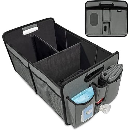 Baby Diaper Caddy Organizer with Changing Mat - Portable Car Caddy for Newborn Essentials, Diapers & Wipes, Gift for Baby Shower and New Mom | Oxford Fabric, Grey