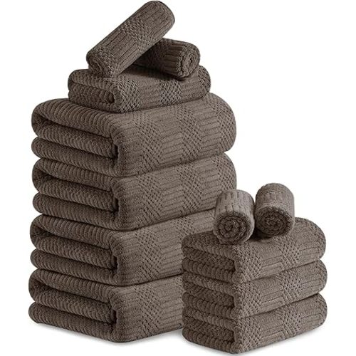 Belista Towel Set Pack of 12 Family Towels, 4 Bath Towel, 4 Hand Towels, 4 Washcloths - MicrofiberTowels Quick Dry, Soft Bathroom Towel for Hotel -Dark Brown