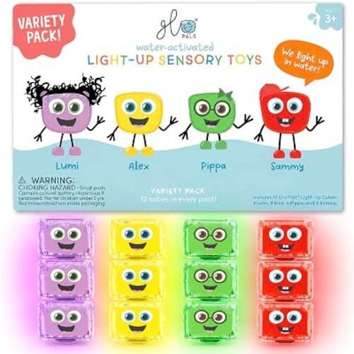 Glo Pals Water-Activated Light-Up Bath Toy Cubes, 4 Colors, 12 Pack