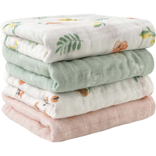Viviland, Burp Cloths, 4ct, Floral Baby Muslin Cotton Towels
