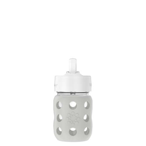 8oz Glass Baby Bottle Pivot Straw Cap, Grey