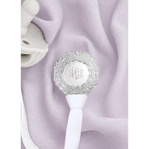 Eleanore Heirloom Pacifier Clip — Engraved Silver Baby Keepsake — Baby Shower Gift