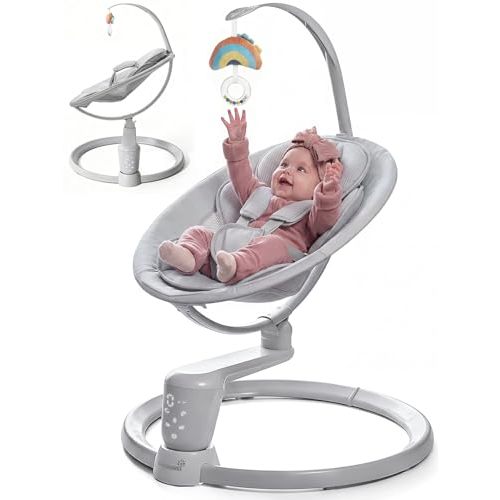 Grownsy Baby Swings for Infants, Dual Motion Side-to-Side & Front-to-Back Baby Rocker Swing with 5 Speeds and Built-in Music, 270° Seat Rotation, 5-Point Harness for Newborn 0-9 Months, Gray