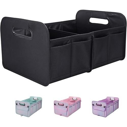 Trunk Organizer For Suv & Sedan,Car Organizers and Storage, Waterproof Collapsible & Adjustable Straps,35L Sturdy Car Organization for Car Accessories, Tools,Sundries,2 Compartment(Black)