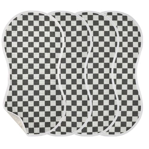 Muslin Burp Cloth for Baby 4PCS Checkered Black White Super Absorbent Burping Cloths, Bibs for Newborn Boys Girls