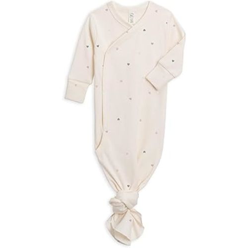 Colored Organics Baby 100% Organic Cotton Newborn Knotted Gown - Infant Indy Kimono Wrap Front Tie Knot with Mitten Cuffs