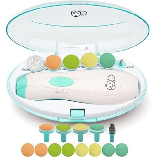Royal Angels Upgraded 21 in 1 Baby Nail Trimmer with Labeled Case, 13 Extra Replacement Pads, Safe Electric Baby Nail File Kit for Newborn & Toddler, Whisper Quiet Nail Clipper with LED Light (Green)