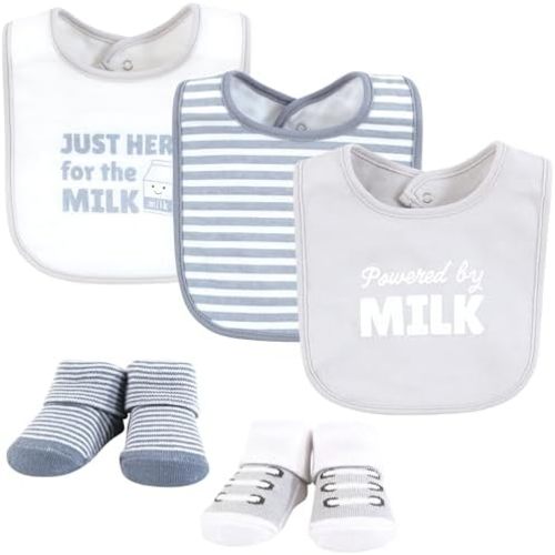 Hudson Baby Unisex BabyCotton Bib and Sock Set