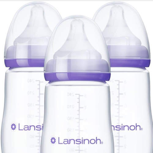 Lansinoh Anti-Colic Baby Bottles for Breastfeeding Babies, 8 Ounces, 3 Count, Includes 3 Medium Flow Nipples, Size M