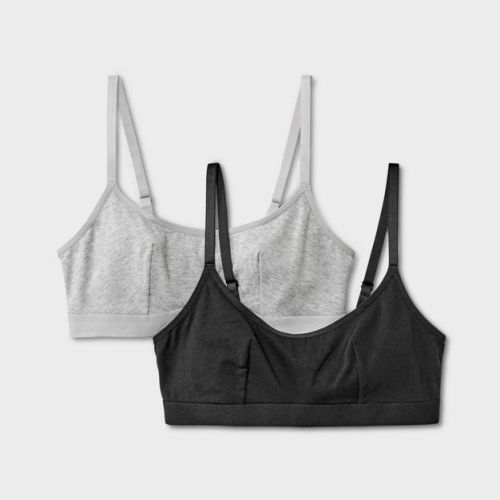 Women's 2pk Cotton Blend Scoop Back Bralette - Dealworthy™ Black/Heathered Gray XL: Adjustable Straps, Light Support