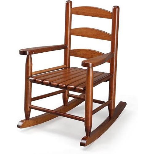 JOYMOR Outdoor Wooden Rocking Chair for Kids with High Backrest, Toddler Rocker Weather, Patio Rocker Chair Suitable for Porch, Garden, Balcony
