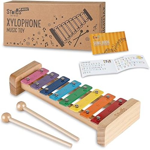 Stoie's Wooden Xylophone for Kids and Toddlers, Kid-Friendly Design, 8 Notes of Rainbow Color, Tuned C-Key Xylophone with Mallets and Music Songbook, Kids Musical Instrument Educational Montessori Toy