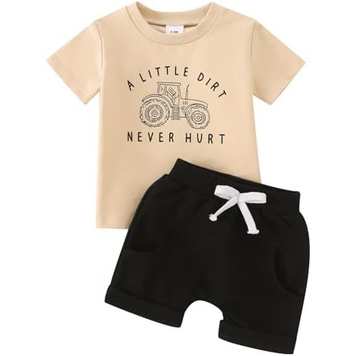 Yvowming Toddler Baby Boy Clothes Kids Summer Truck Print T Shirt Short Set with Pockets 0-4T