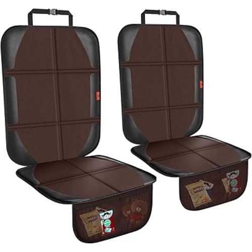 Car Seat Protector,2 Pack Automotive Seat Protectors Baby Carseat Pad Waterproof & Durable 600D Fabric for Child Baby Car Seat Mat Vehicle Pet Cover 2 Storage Pockets (Brown)