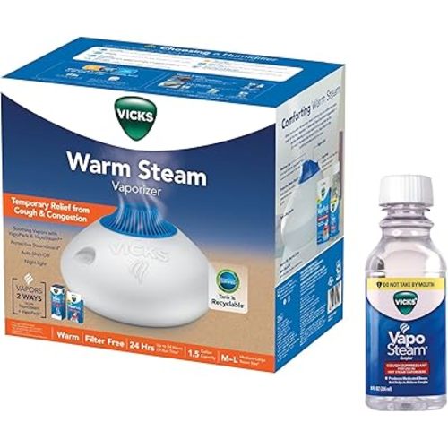 Vicks Warm Steam Vaporizer Bundle with 8 Oz VapoSteam Liquid Cough Suppressant, Helps Relieve Coughing, for Use in Vicks Vaporizers and Humidifiers