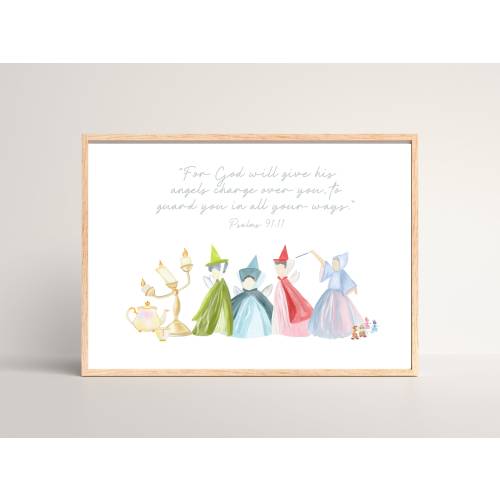 Custom Fairytale Princess Print | Psalm 91 | Baby Girl Nursery | Little Girl Room Theme | Princess Decor | Pastel | Fairy godmother